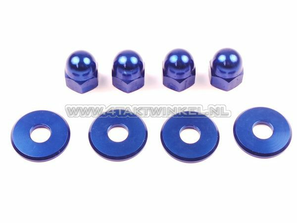 Nut cap set, m10 x 1.25 + rings, aluminum blue