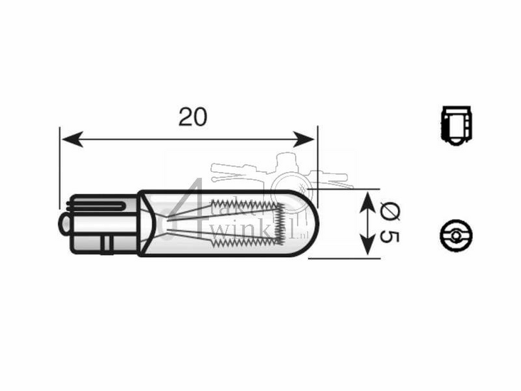 Bulb W2, single, 12 volt, 1.2 watt, plug-in