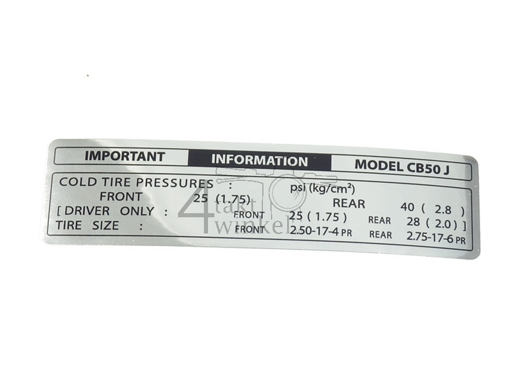 Sticker CB50 tire information