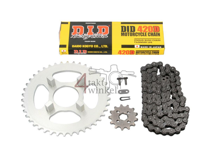 Sprockets and chain set standard +1, DID, fits SS50, silver