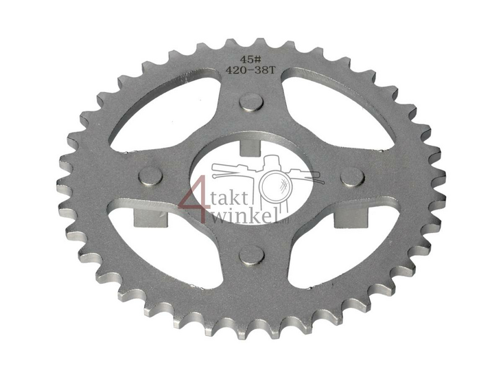 Rear sprocket 38, fits SS50, CB50, CY50, Dax, zilver