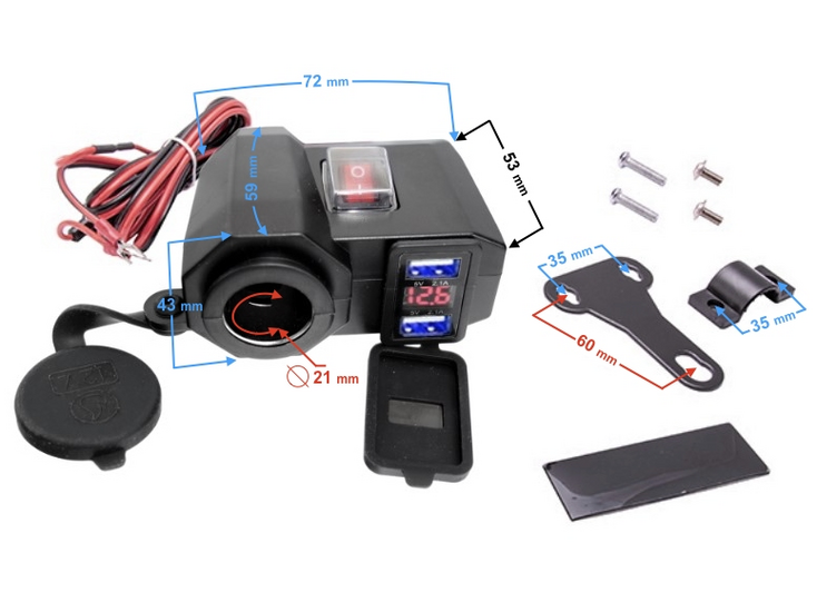 USB charger with 3 functions for a 12 volt bike