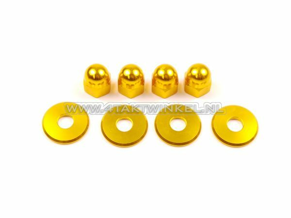 Nut cap set, m10 x 1.25 + rings, aluminum gold