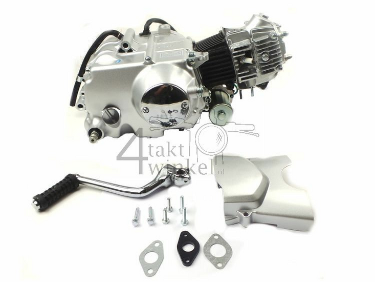 Engine, 50cc, manual clutch, Zhenhua, 4-speed, with starter, Euro 4, 3x yellow wire