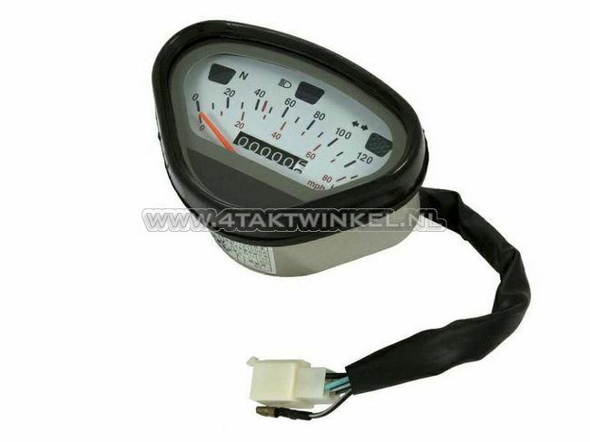 Speedometer up to 140 km/h, white, fits replica Dax