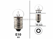 Bulb E10 screw socket, single, 6 volt, 0.6 watt