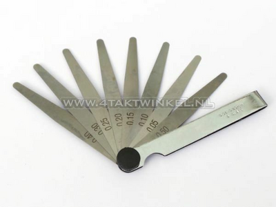 Feeler gauges, 8 parts, 0.05 to 0.5