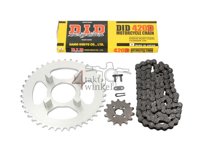 Sprockets and chain set standard +2, DID, fits SS50, silver