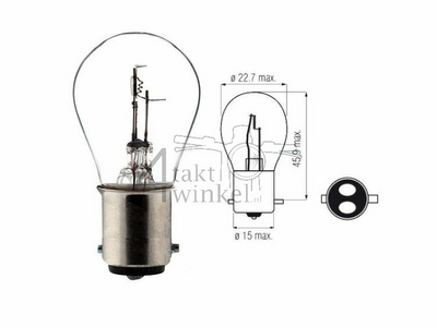 Bulb headlight BAX15D, dual, 12 volts, 25-25 watts, fits SS50, CD50