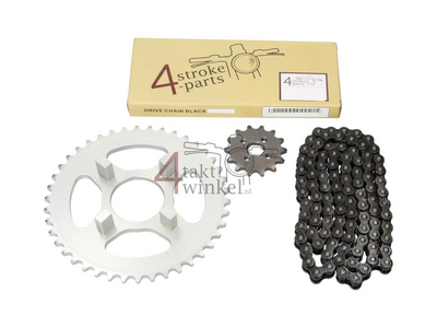 Sprockets and chain set standard +2, 4sp, fits SS50, silver